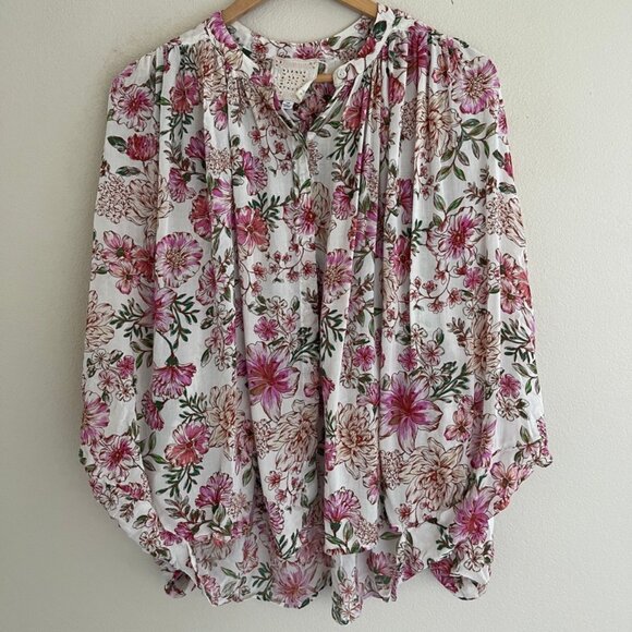 JOHNNY WAS "Isla" Jade Pink & Cream Blouse XS: NWOT!! (Runs VERY LARGE: P2P: 32" - Picture 1 of 10
